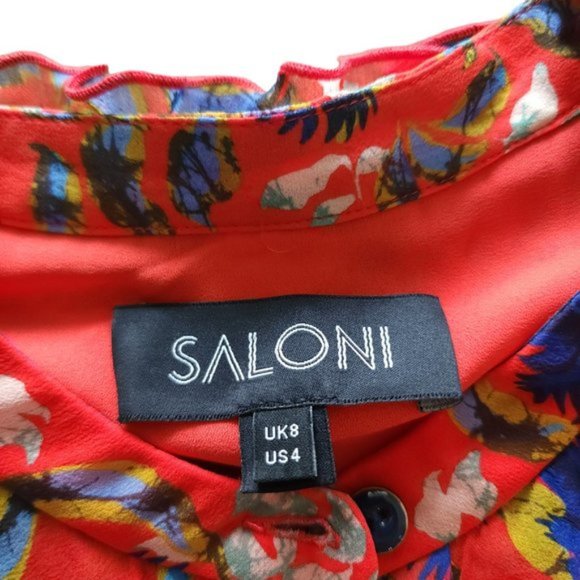 Saloni Tilly Silk Ruffle dress In Flame Azale - Picture 6 of 12